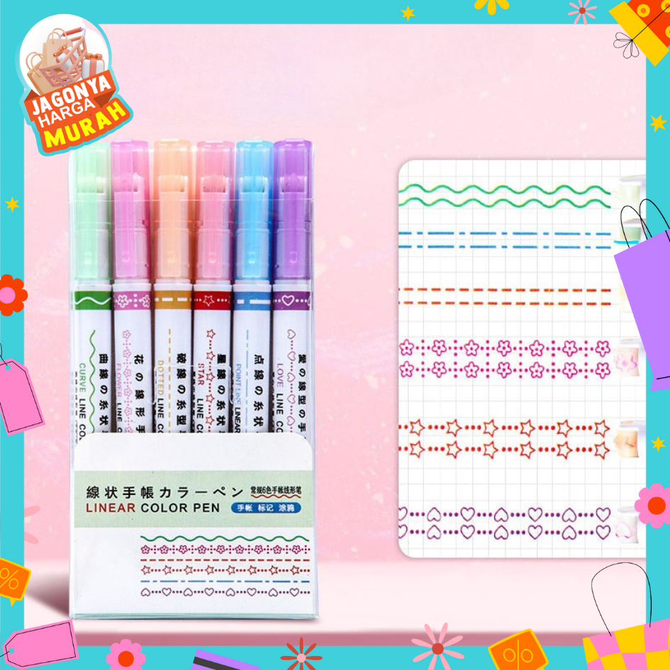 

JHM Spidol Garis Aesthetic Warna Warni Spidol Garis Motif Lucu 1 Set 6 Pcs pulpen roller pen Higlighter Random Spidol Garis Line Marker Alat Tulis Kantor