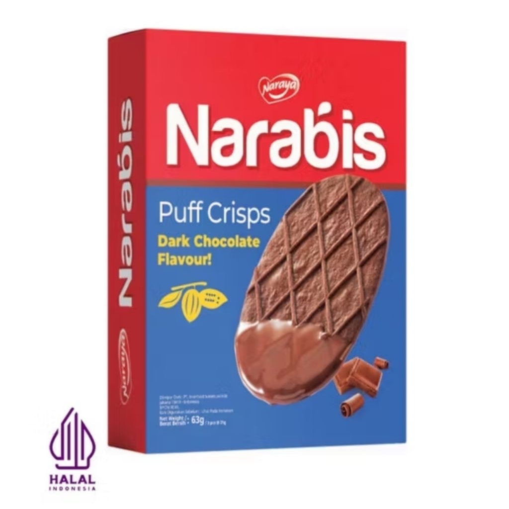 

Naraya Narabis Puff Crisps Dark Chocolate Biskuit 63g isi 3 pcs