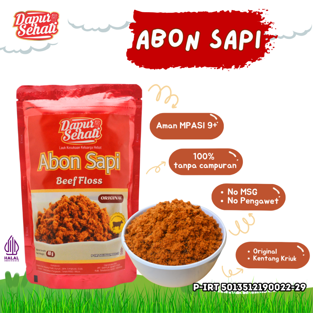 

Abon Daging Sapi / Ayam Dapur Sehati Non MSG Tanpa Pengawet MPASI 9+ ASLI Tanpa Kacang
