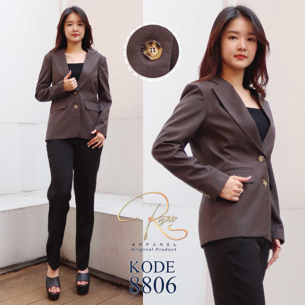 Jas Atasan dan Stelan Blazer Wanita Full Furing Warna Coklat PDH Formal lengan panjang kancing 2 (ko