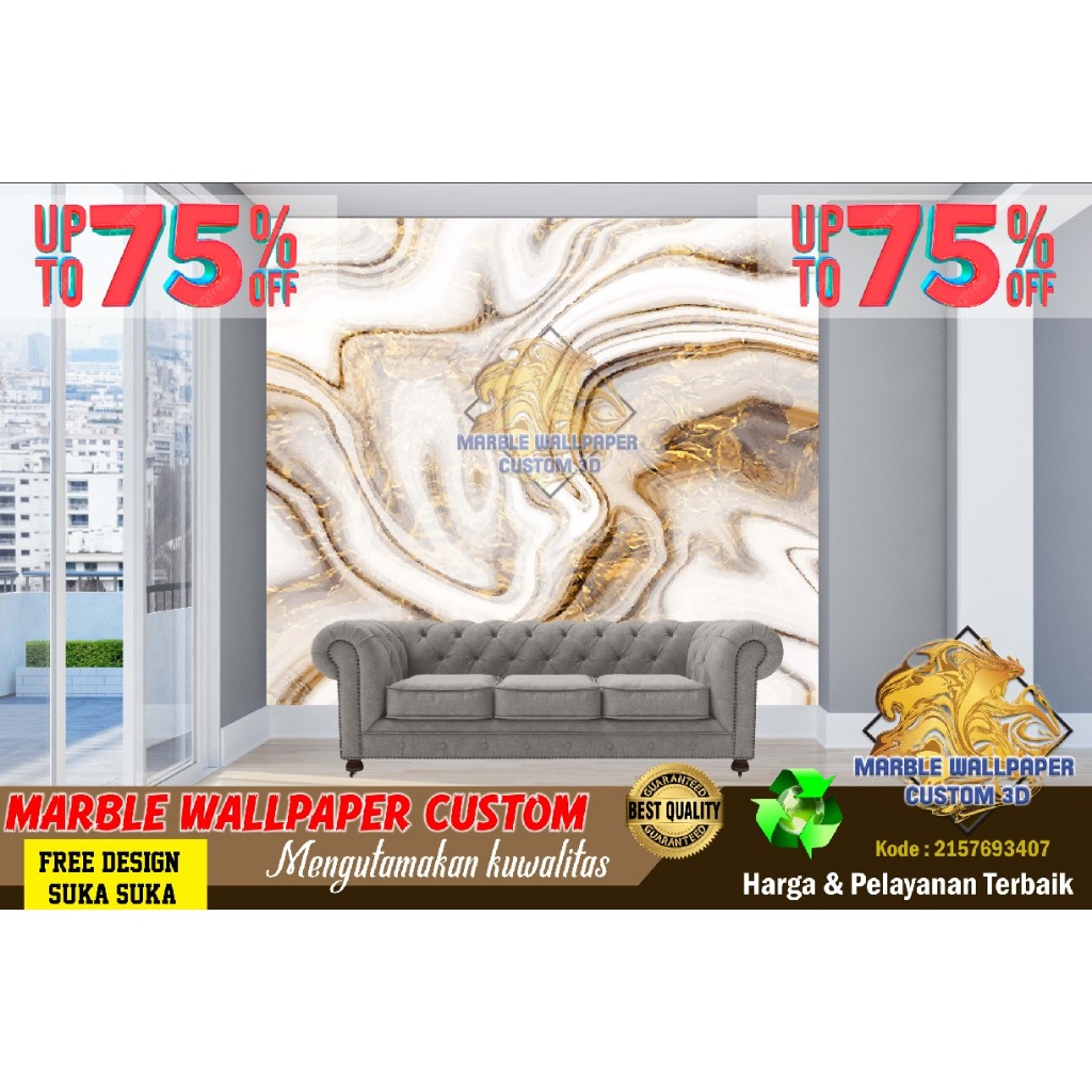 Wallpaper Custom 3D Tema Marmer | Wallpaper Dining Room Marmer | Wallpaper Ruang Makan Marmer | Wall