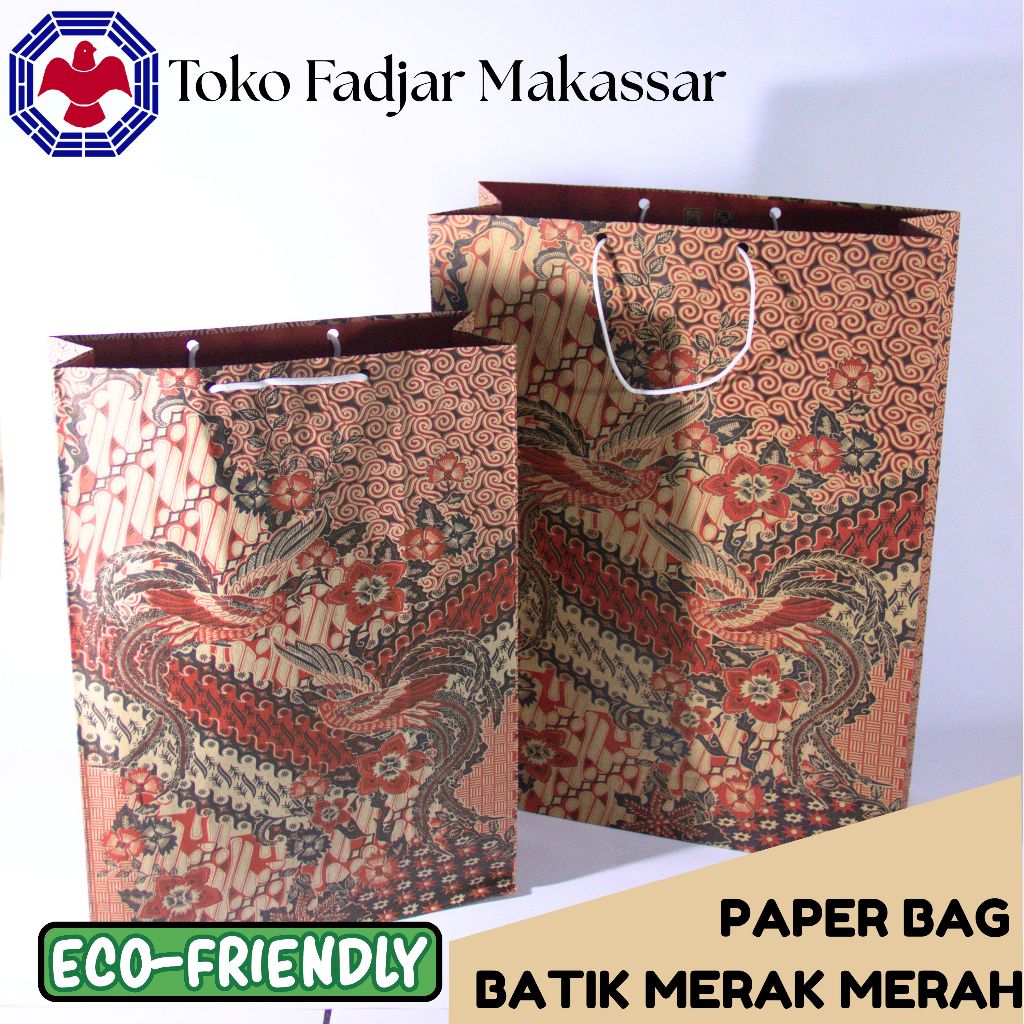 

Paper Bag/ Tas Kertas Motif Batik Merak Merah- Ukuran 24,5 x 34,5 cm & 29 x 40,5 cm-1 Lusin (12pcs)