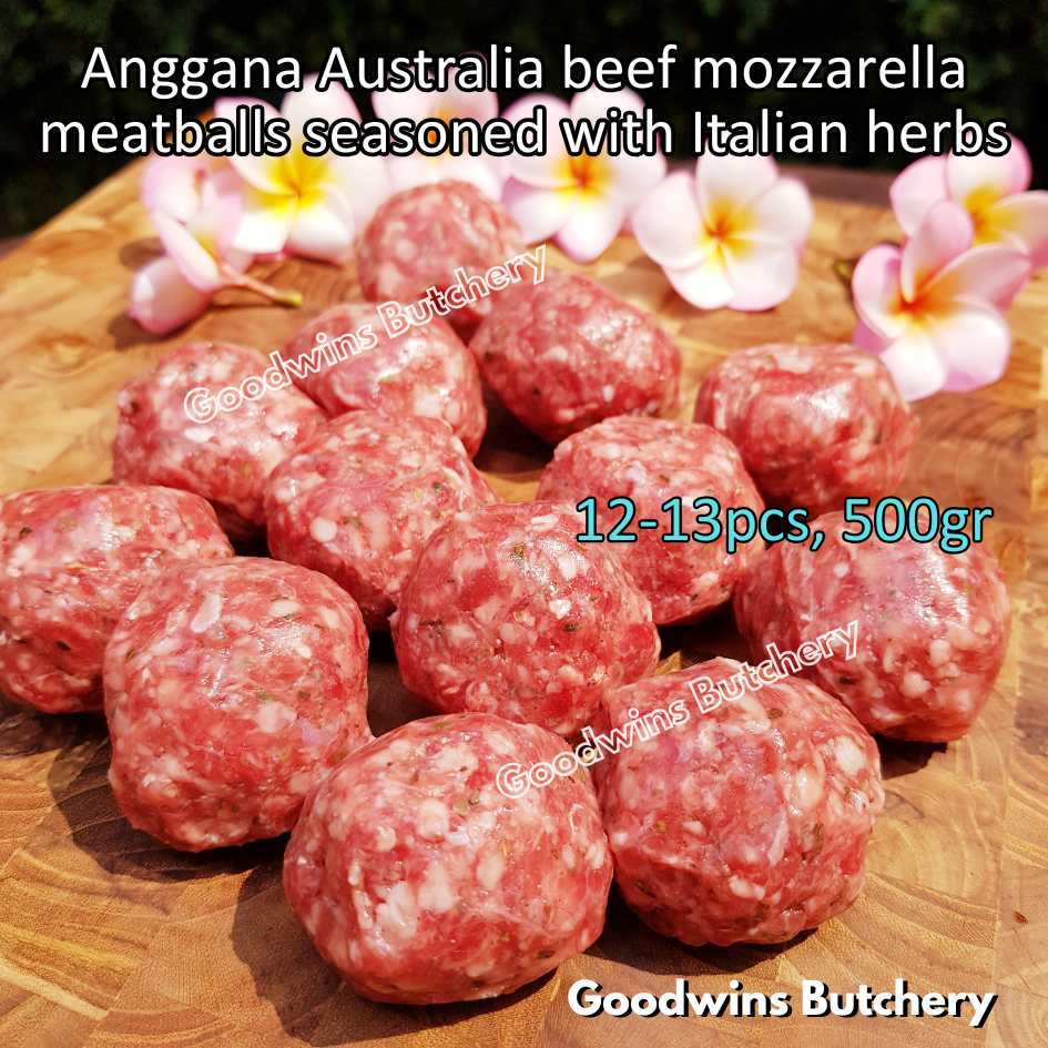 

Anggana Australia beef MOZZARELLA MEATBALL mince burger patty seasoned with Italian herbs or plain | daging giling cincang bakso frozen