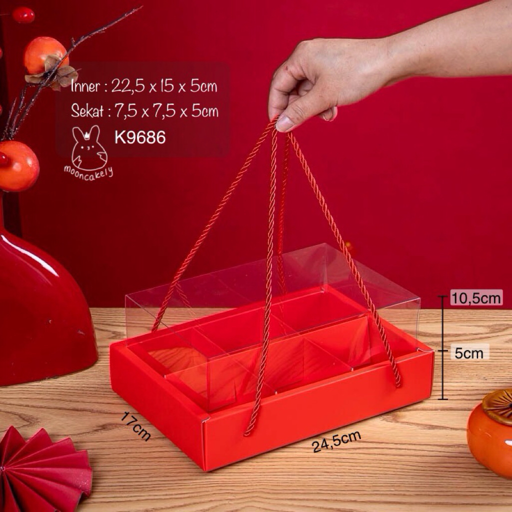 

(5pcs) Kotak Mooncake Sekat 6 K9686 dus Mika Kue Bulan Box Packaging Mooncakely | K96