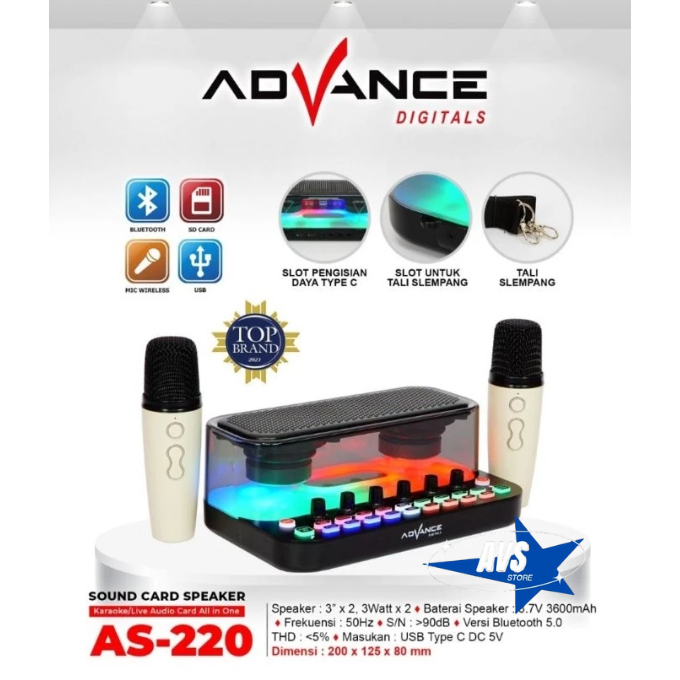 ADVANCE SOUND CARD SPEAKER KARAOKE LIVE SOUND CARD ALL IN ONE AS 220