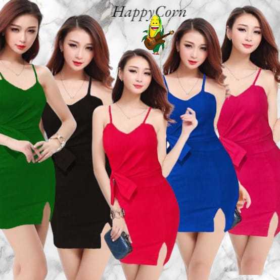 Minidres Cotton Stretch pita depan / dress Cotton Stretch belahan kiri/ dress mini sexy