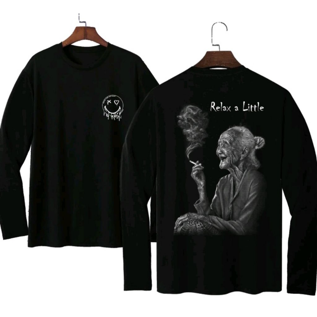 KAOS HITAM PANJANG RELAX A LITTLE GAMBAR MBAH UDUD