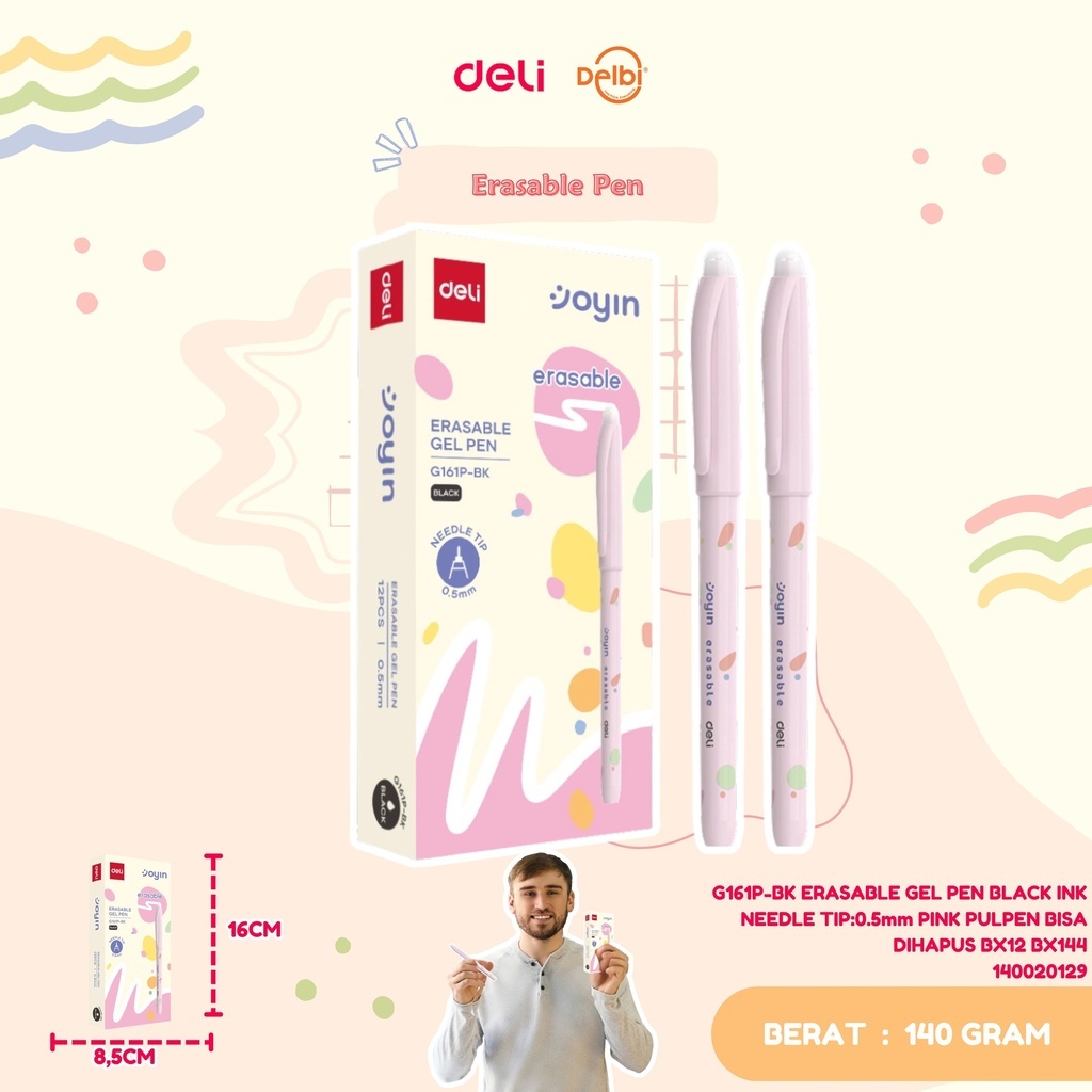 

DELI ERASABLE GEL PEN BLACK INK NEEDLE PINK PULPEN BISA DIHAPUS