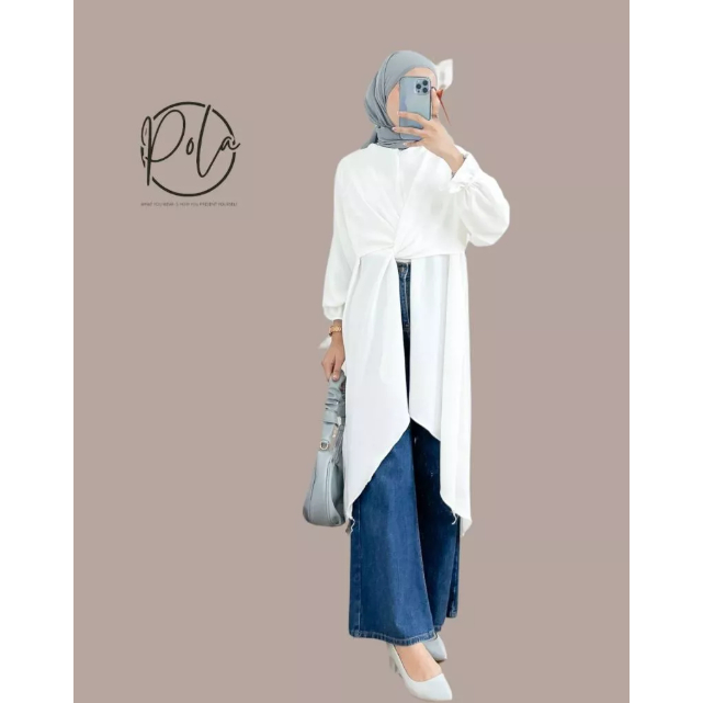 Pola Wear Clara Long Tunik 3in1 Crinckle Airflow Oversize Kekinian Jumbo Outfit Kondangan