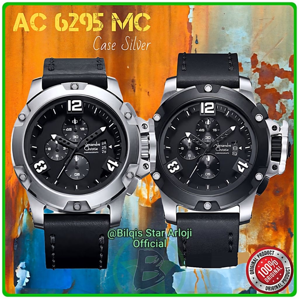 Alexandre Christie Pria Besar Ac 6295 Mc Case Silver Tali Kulit Hitam Original