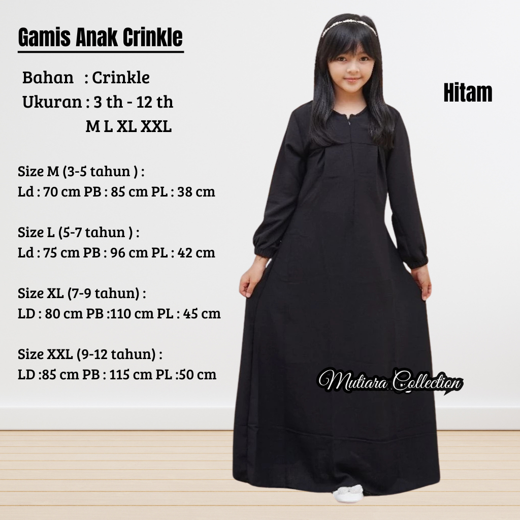 Gamis Anak Perempuan Usia 3 Sampai 13 tahun Dress Crinkle Muslim Kids Remaja Tanggung Syari