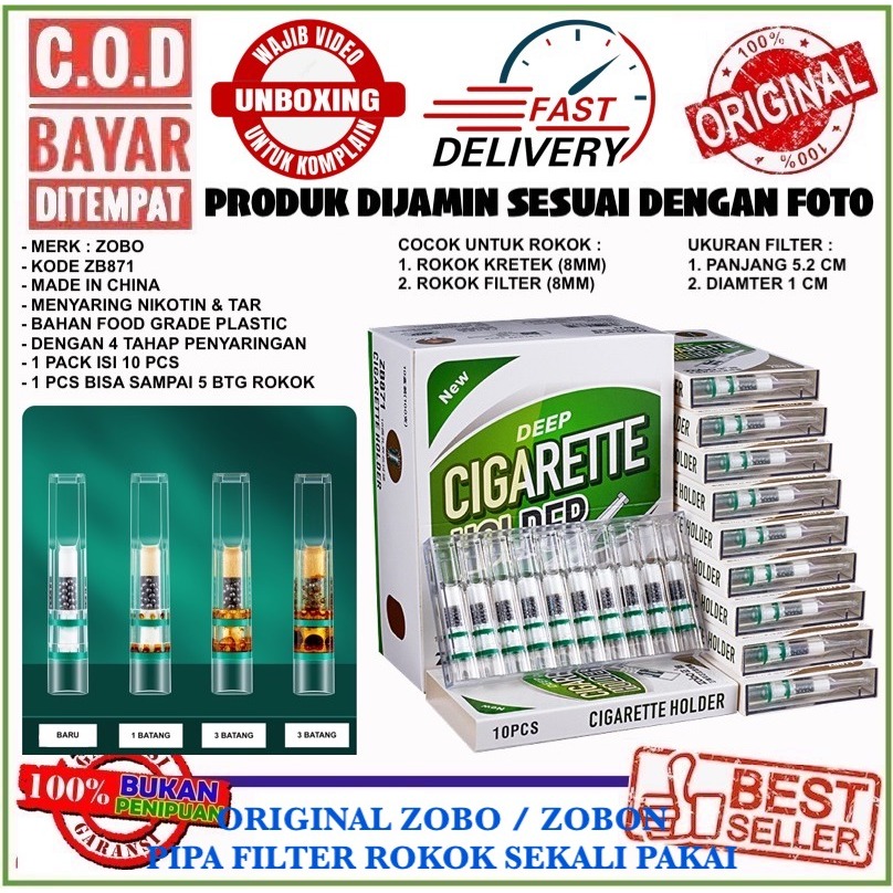 C.O.D Zobo ZB871 Isi 10 Pcs Pipa Saringan Asap 4 Tahap Filtrasi Sekali Pakai Khusus 8mm / 6mm