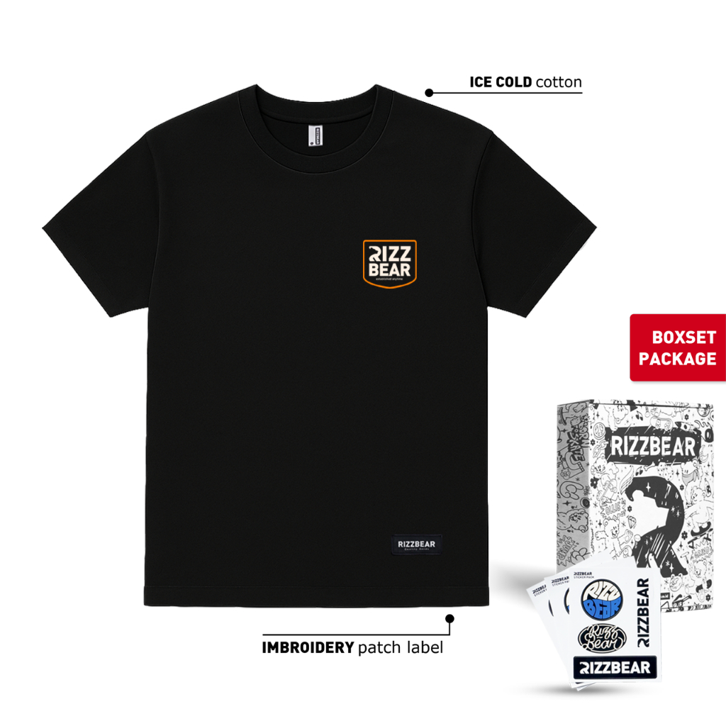 RIZZBEAR Kaos Pria Distro Keren Original Brand T-Shirt Hitam