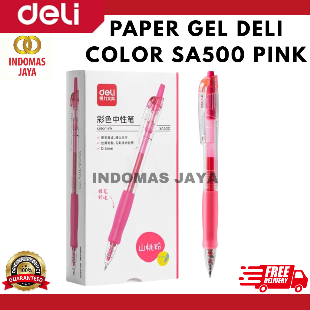 

Deli Pulpen Gel Warna Pink Color Gel Pen 0.5 mm Pulpen Warna Pink SA500