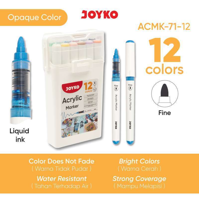 

Spidol Akrilik Acrylic Marker Joyko ACMK-71 - 12 Cat Canvas Mewarnai