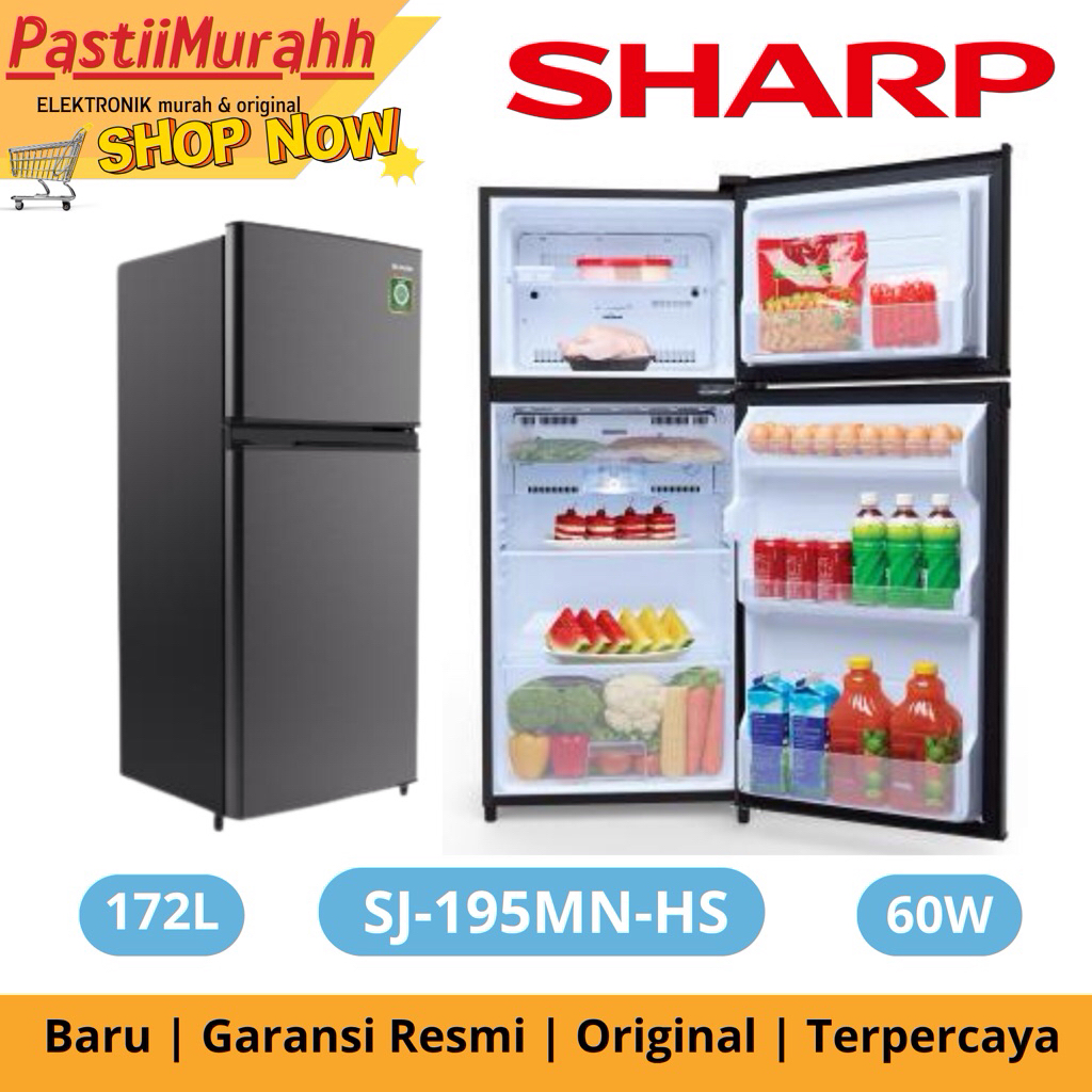 SHARP LEMARI ES DUA PINTU SJ 195MN HS HEMAT LISTRIK KULKAS SHARP DUA PINTU GARANSI RESMI