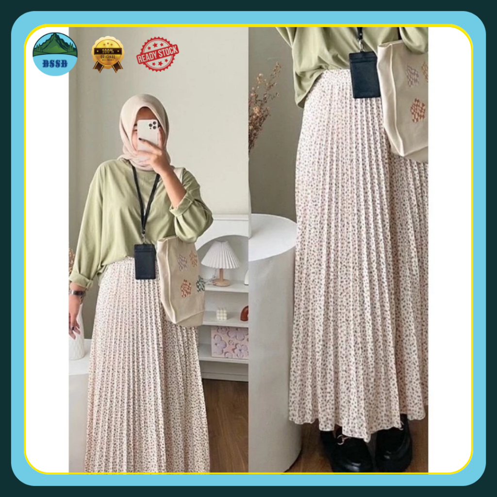 "Rok Plisket Wanita | Plisket Skirt Motif Daisy | Rok Motif Bunga | Rok Panjang Wanita | Ukuran 95 c