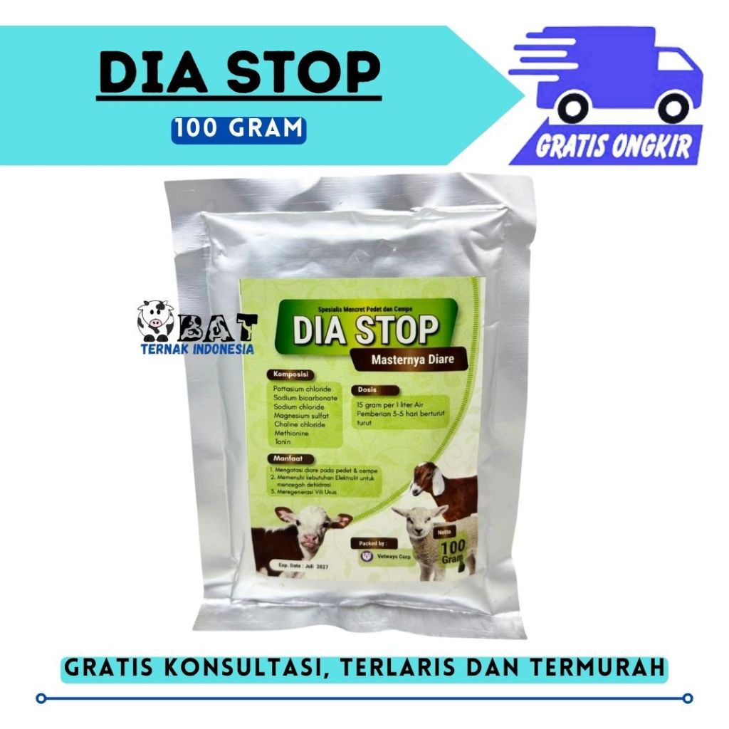 DIA STOP 100 GRAM - Obat Diare Mencret Sapi Kambing Domba Pedet Cempe