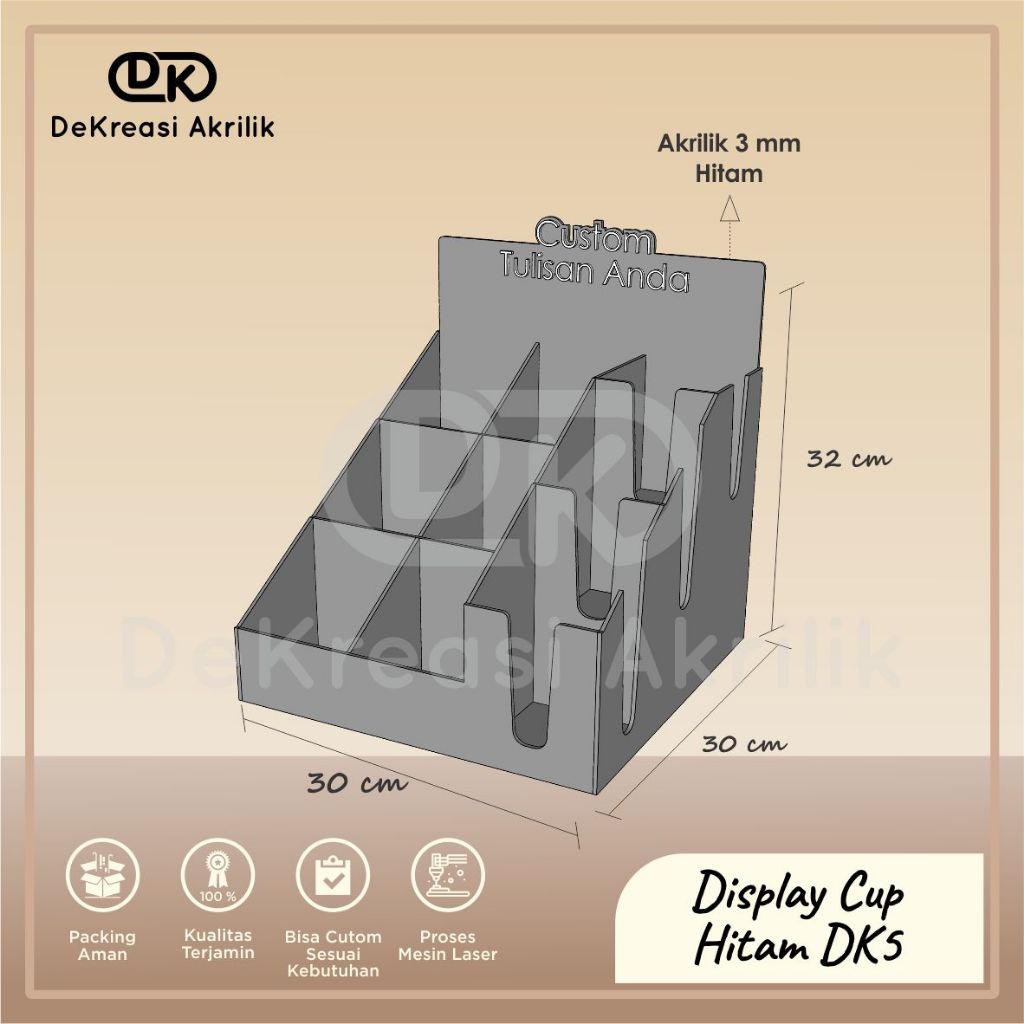 Akrilik Display Cup / Tempat Cup Minuman Akrilik Elegan – Organizer Gelas & Sachet Minuman/tulisan  