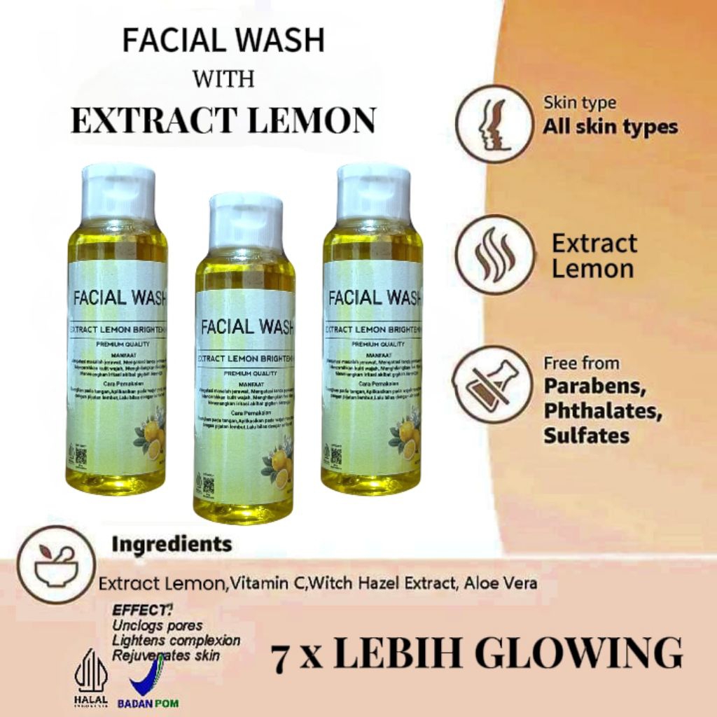 [BPOM]√ Facial Wash Extract Lemon Sabun Glowing Sabun Cair Mencerahkan wajah dan Membersihkan jerawa