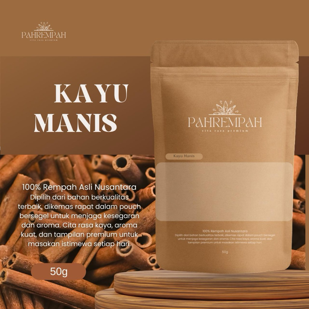 

PAHREMPAH – Kayu Manis Asli (Cinnamon Stick ) - 50gram | Rempah Manis Aromatik | Bumbu Masakan & Herbal | Kulit Manis Ceylon / Lokal