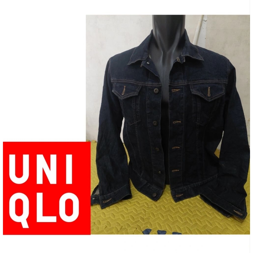 Uniqlo trucker jacket jeans jaket denim jaket jeans pria size XL