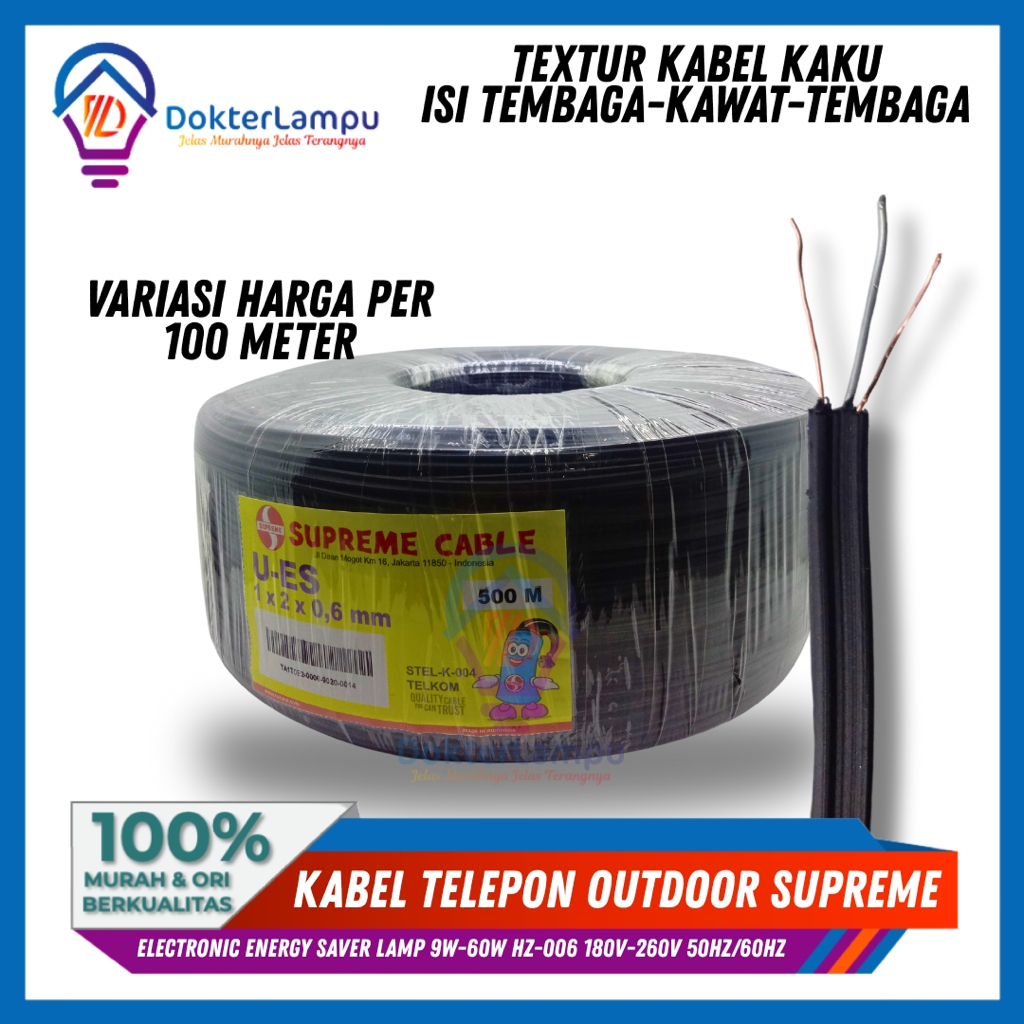 KABEL TELEPON OUTDOOR DW 1X2X0,6MM SUPREME HARGA PER 100 METER
