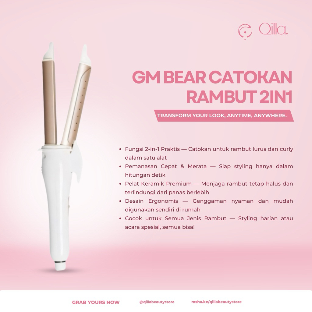 Catokan Rambut GM Bear 2in1 Lurus Rambut & Keriting Rambut - Catokan Rambut 2 in 1 Curly & Straight 
