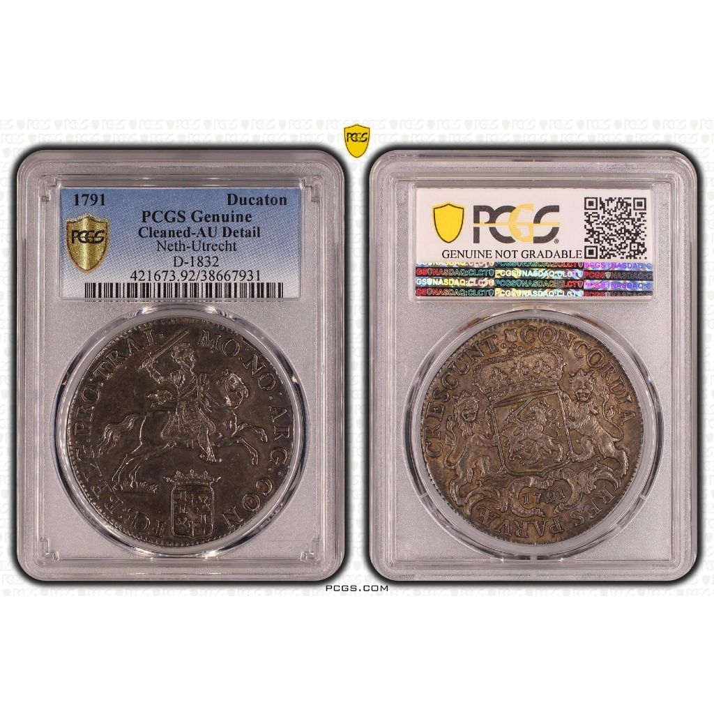 Koin Perak Kuno 1 Ducaton Silver Rider 1791 PCGS Genuine AU Detail