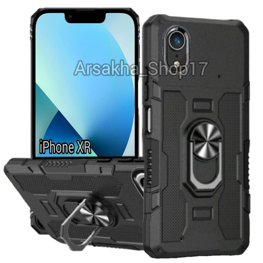 Casing HP Untuk Apple Iphone XR Hard case Robot Carbon Fibre 360 Degree Rotasi Ring