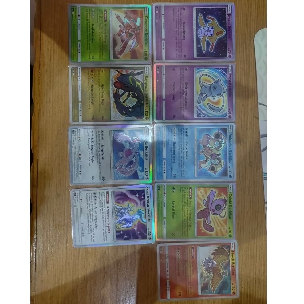Kartu Pokemon Legendaris Berkilau TCG Indonesia 1 Set (Jirachi Berkilau, Mew Berkilau, Volcanion Ber