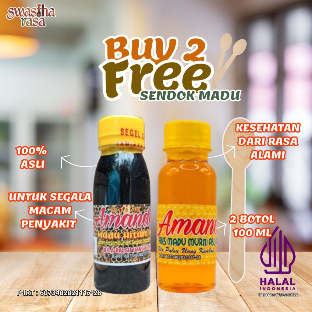 

Amanda Paket Kembar 2 Madu Hitam Pahit dan Madu Murni 100 ML Asli 100% Beli 2 Gratis Sendok Madu Untuk Mengatasi Jantung