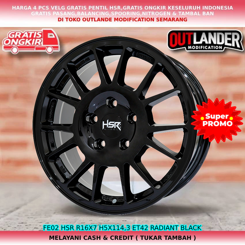 pelek racing ring16 lobang 5 untuk mobil Carnival Optima Delica Expander dll hsr fe02 ring16 hitam