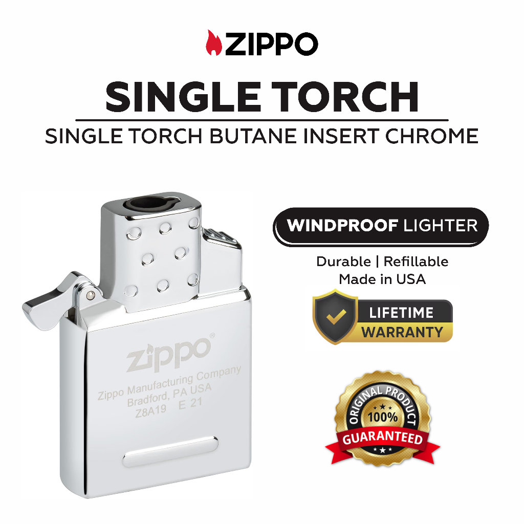 Zippo Single Torch Butane Lighter Insert High Polish Chrome Original USA