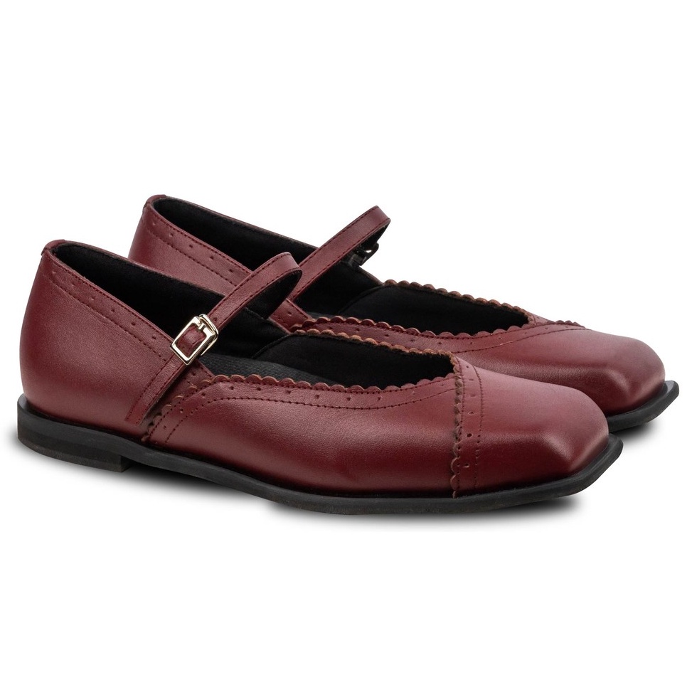 KODE Q74E Madame Flats Maroon  Nappa Milano x Nadin Amizah  Sepatu Flat Wanita