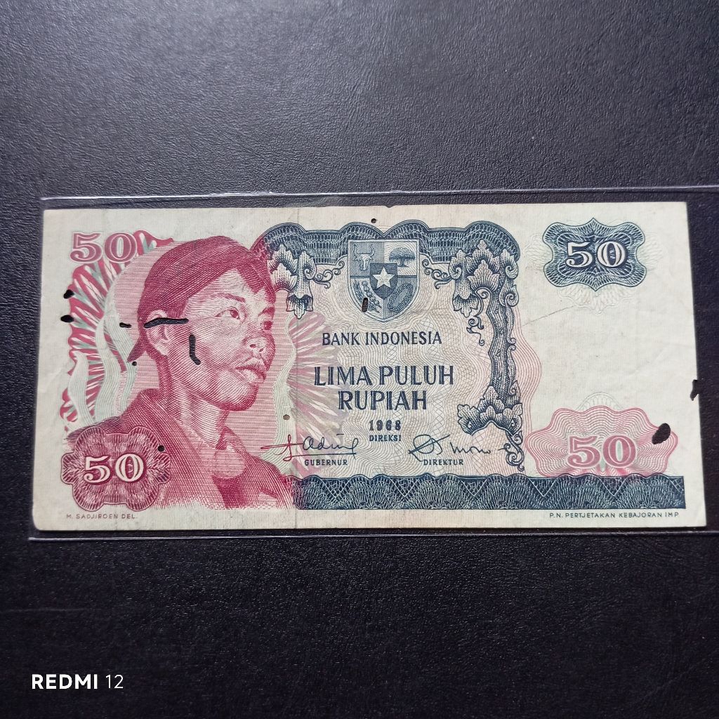 50 rupiah uang kertas seri sudirman tahun 1968 bekas asli