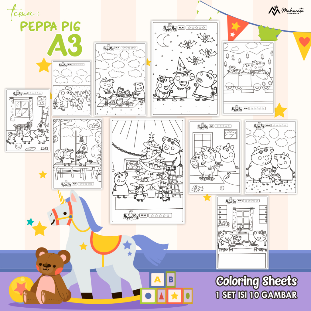 

[PEPPA PIG] KERTAS MEWARNAI ANAK UKURAN A3 - LEMBAR BER GAMBAR ANAK - COLORING SHEETS READY STOCK