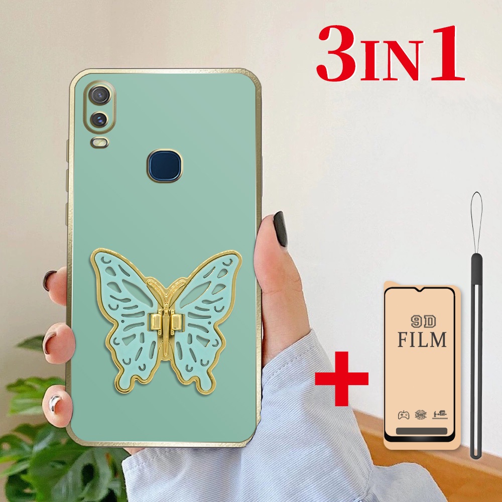3 dalam 1 Stand Kupu Lipat Casing untuk VIVO Y11 1906 Case softcase dengan Pelindung Layar Keramik A