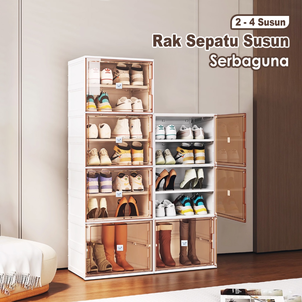 Rak Sepatu Susun Lipat Rak Sepatu Lipat Kotak Sepatu Transparan Rak Kabinet Susun Lipat Rak Buku Ser