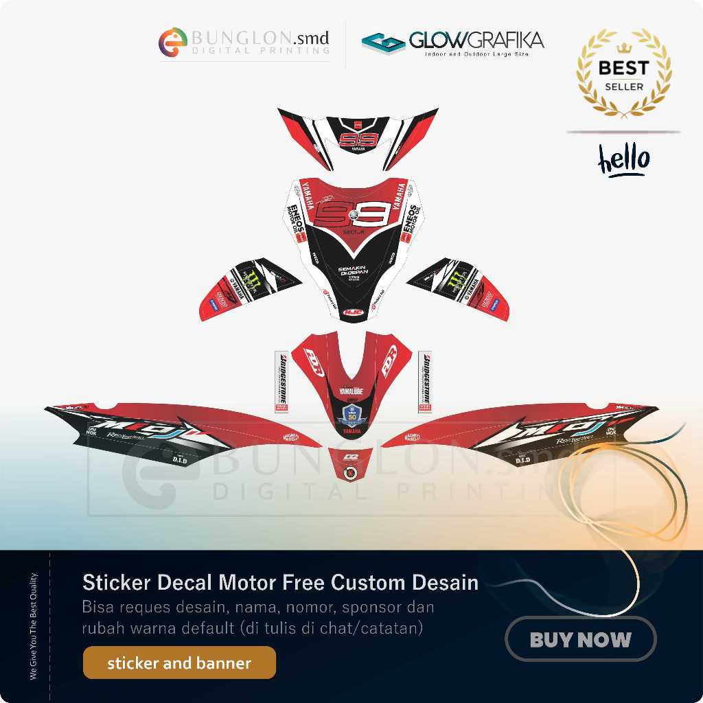 DECAL STIKER MOTOR CUSTOM YAMAHA MIO J EDISI PUTIH MERAH PRJ