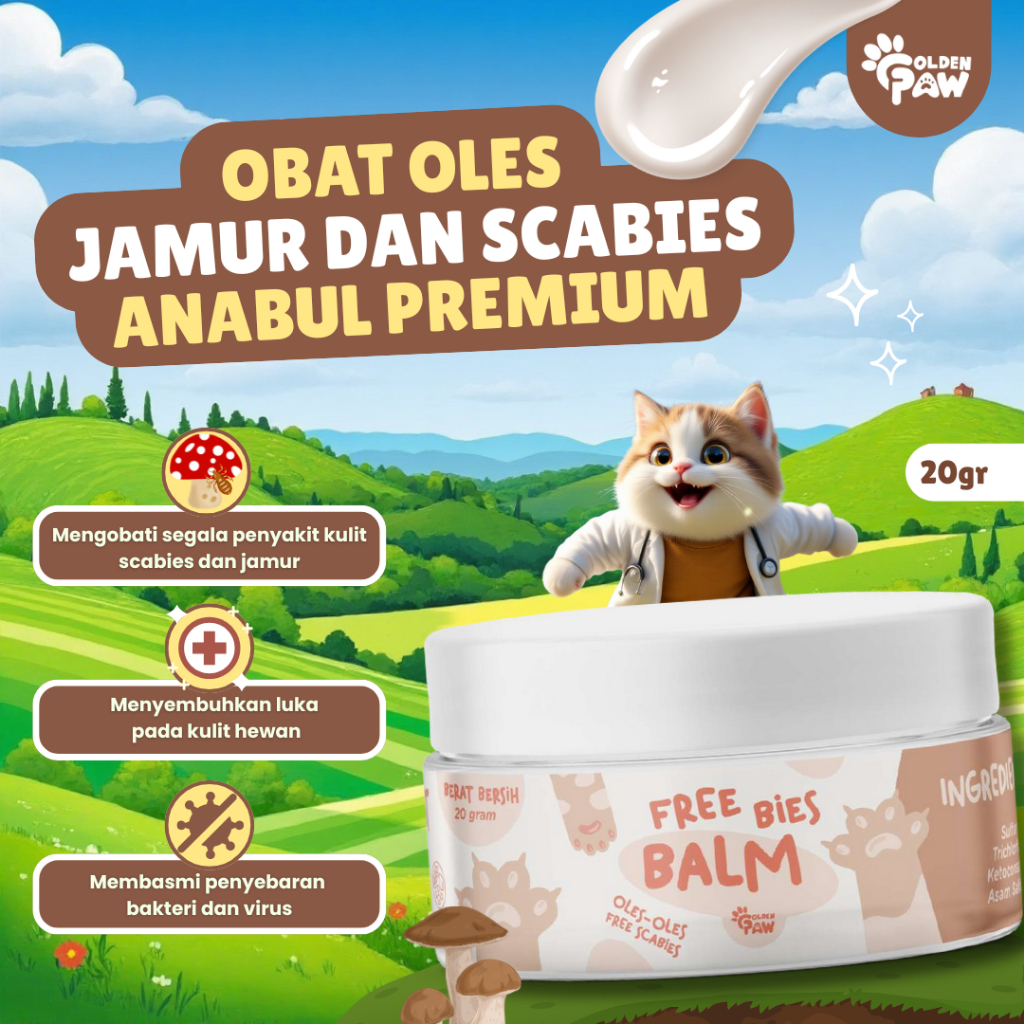 Golden Paw - Free-Bies Balm 20gr Salep Obat Scabies Jamur Kucing Gatal Luka Gudik Koreng Ampuh Oles