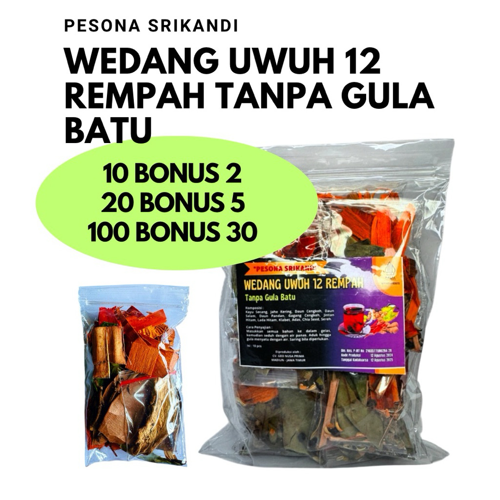 

Ecer Pesona Srikandi Wedang Uwuh 12 Rempah Tanpa Gula Batu