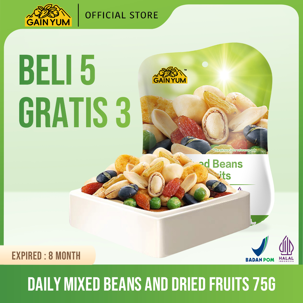 

Gain Yum - 5 pcs Kacang Campur dan Buah Kering Mixed Beans and Nuts Daily Mixed Beans and Dried Fruits 75G