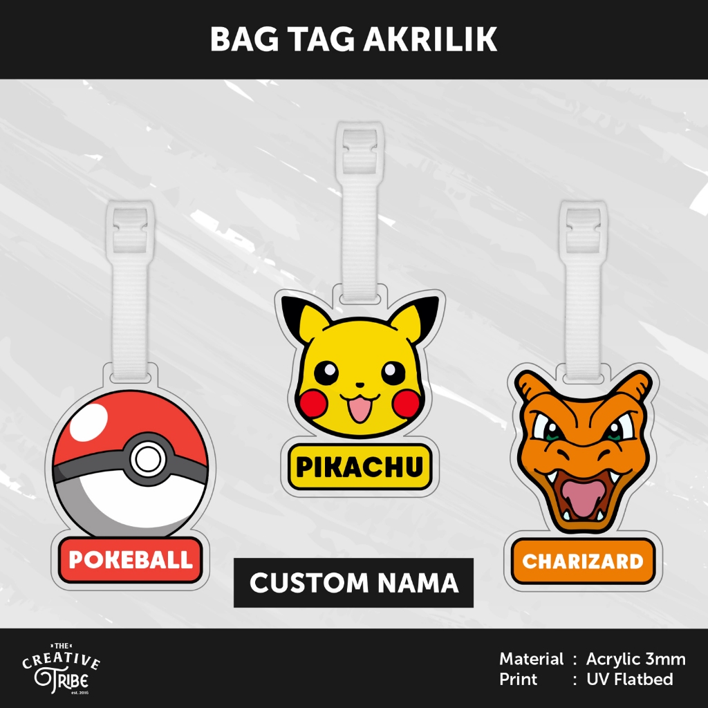 Bag Tag Custom Nama - Pokemon Akrilik 3mm -Gantungan Tas Koper Luggage Pikachu Anime
