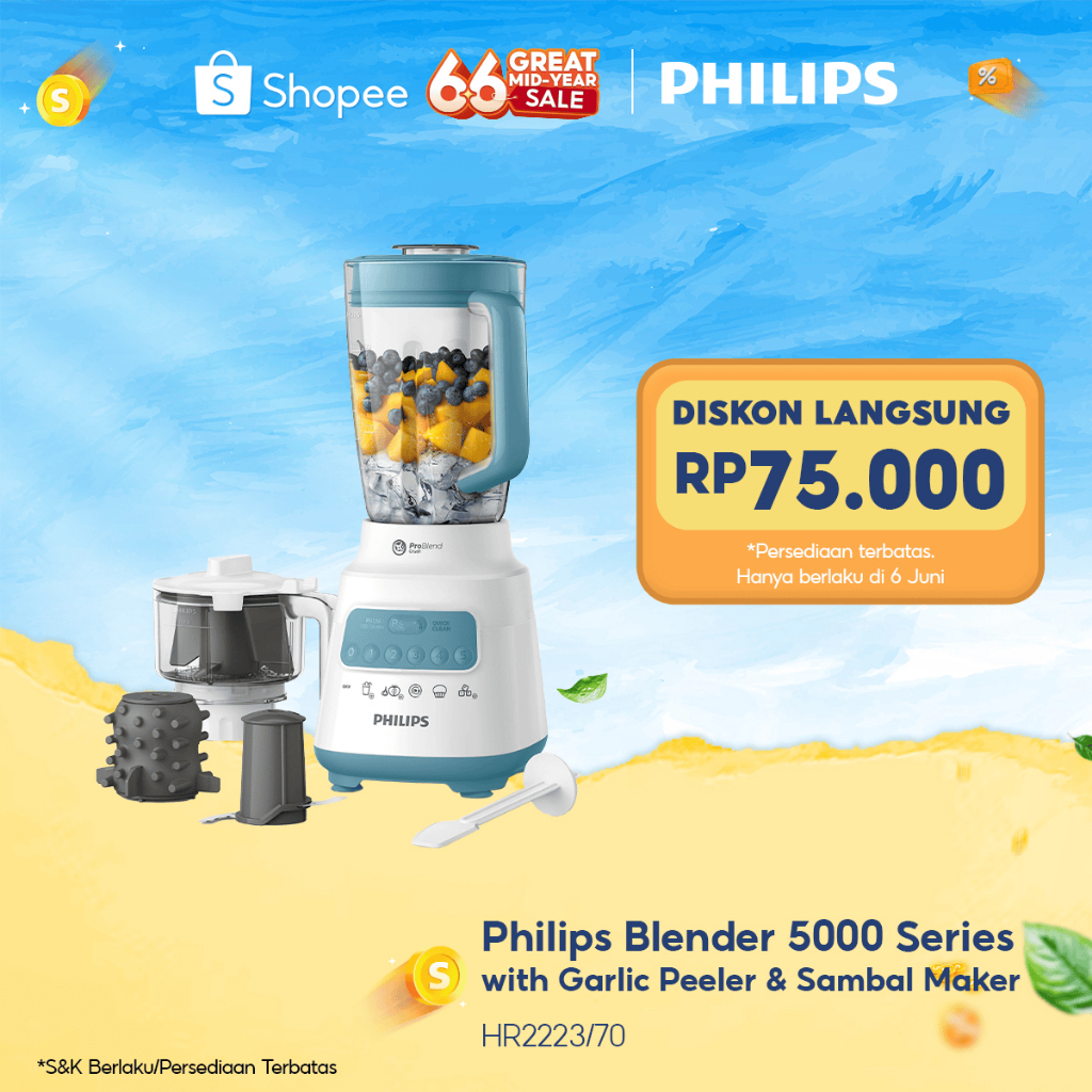 Blender Philips Plastik 2 liter - 5000 Series HR2223/70 - Blender jus - Blender bumbu philips (Chopp