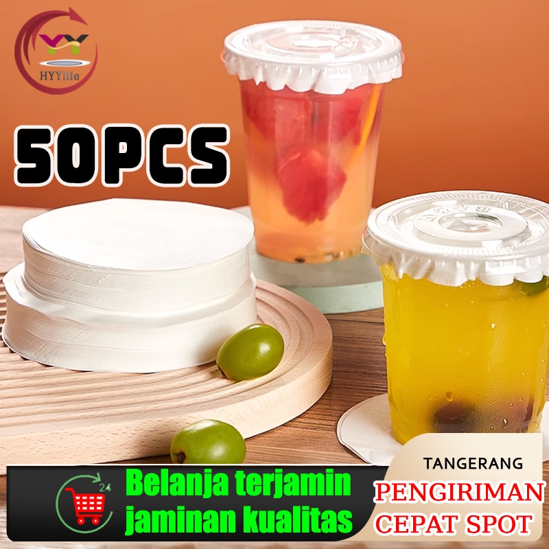 Kertas Penutup Cup Kopi Anti Bocor Bulat Tutup Gelas Take Away/ Paper Lid Sealer Cup Minuman 50 pcs