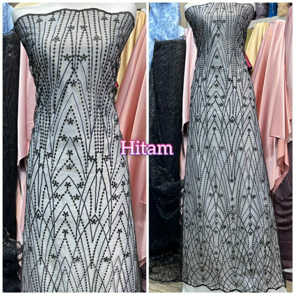 Kain Tille Sakura doff non Mutiara/ Harga 0.5 m/Bahan tile motif/Brokat mewah/COD Bahan kebaya