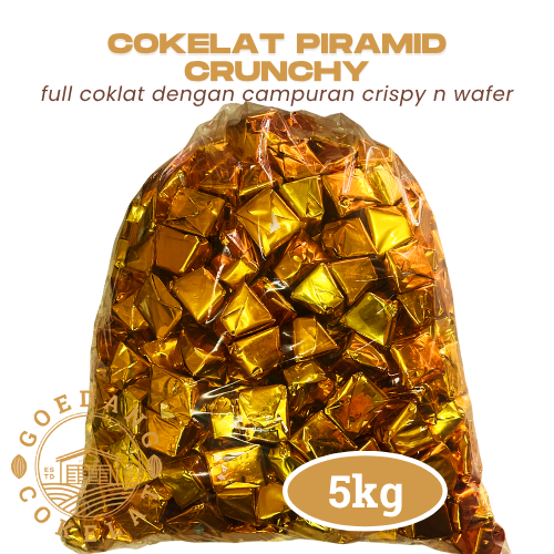 

Cokelat Piramid Crispy 5kg | Coklat dengan Campuran Wafer dan Crispy