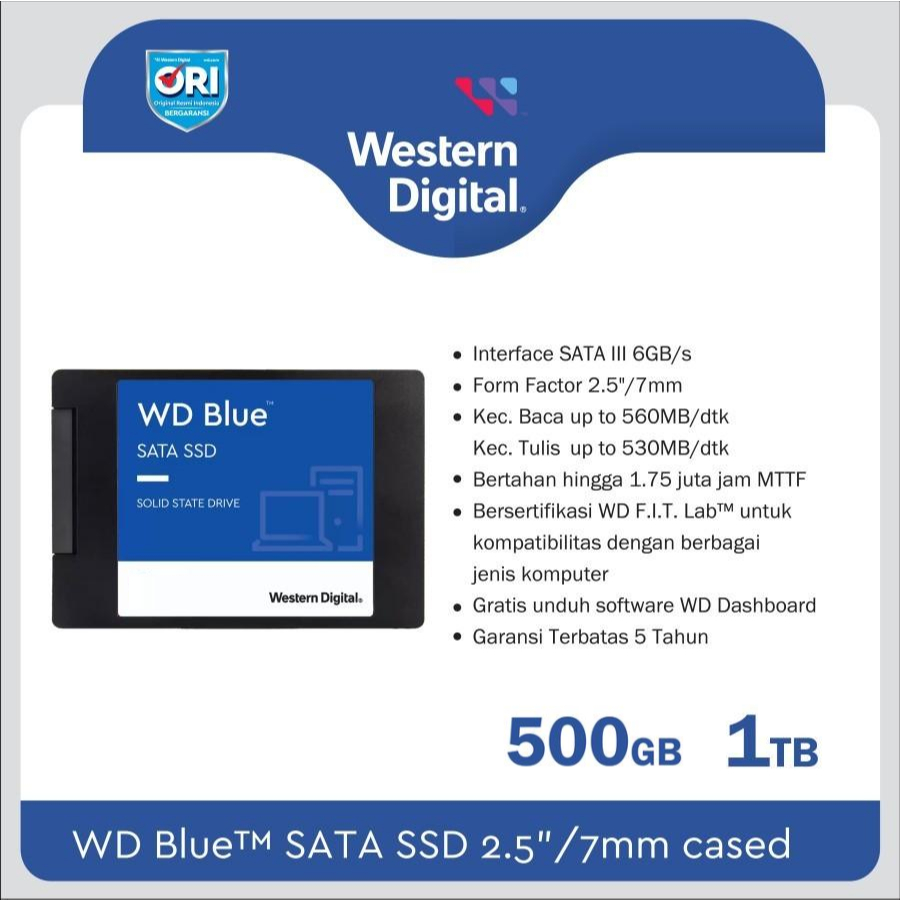 SSD WD Blue SA510 SATA 2.5 INCH 3D NAND 6GBPS 500GB 1TB 2TB SATAIII 500 GB 1 TB 2 TB