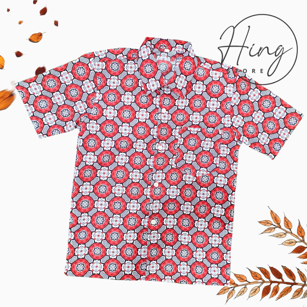 Baju Seragam Anak Sekolah SD Batik Bunga Matahari Merah Lengan Pendek